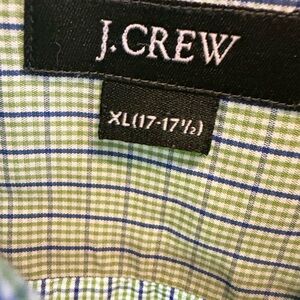 J Crew XL 17-17.5 Green White And Blue Plaid Pocket Button Down Shirt